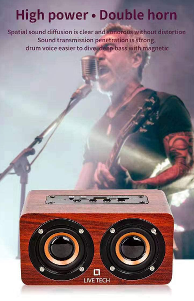 Live Tech Mini Jalsa Wireless TWS Wooden Speaker with Powerful Sound & Bass - Stumbit Electronics