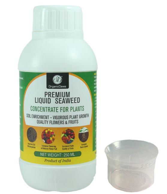 OrganicDews Liquid Seaweed Concentrate for Plants 250 ml with Measuring Cup 25 ml Fertilizer for All Indoor and Outdoor Plants - Stumbit Gardening