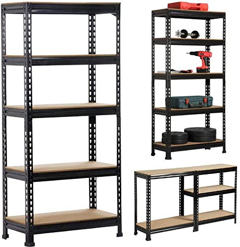 STAR WORK Iron Rack Shelf for Storage Engineered Wood 5-Tier Shelving Unit Adjustable Garage Storage Heavy Duty Multipurpose Shelf 5’3” x 2’ x 1’ ft - Stumbit Deal of the Day